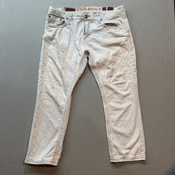 Rock Revival Unique Off-White Cream Aldean Denim Straight Leg‎ Jeans Men Size 40